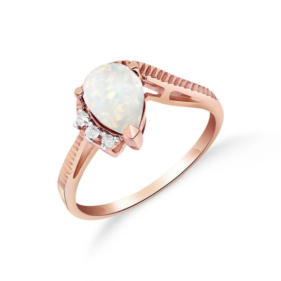 Galaxy Gold Products Jewelry - 14K. SOLID GOLD RING WITH NATURAL DIAMONDS & OPAL